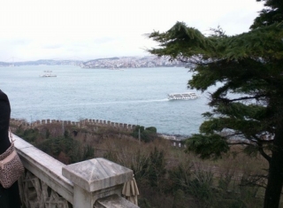 View of Bosphorus and Asian side Istanbul from Topkapi Palace gardens.