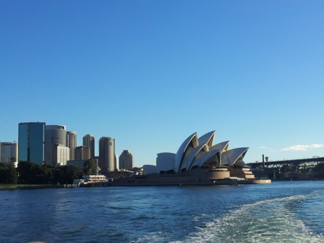 On the ferry. Heading to the suburb of Manly.