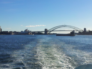 On the ferry. Heading to the suburb of Manly.