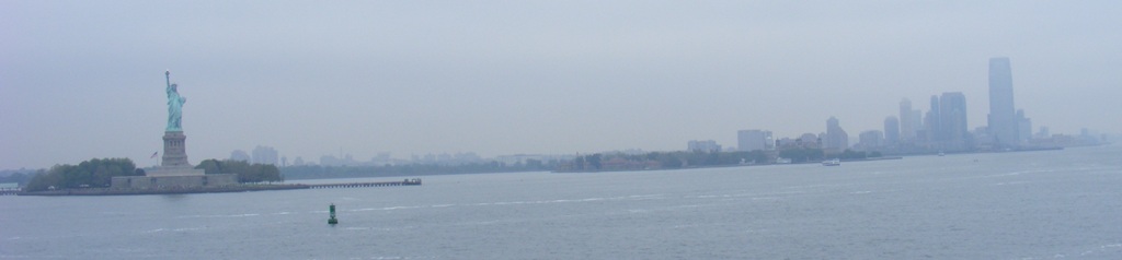 Statue of Liberty, Liberty Island, with Manhattan Financial District on the right