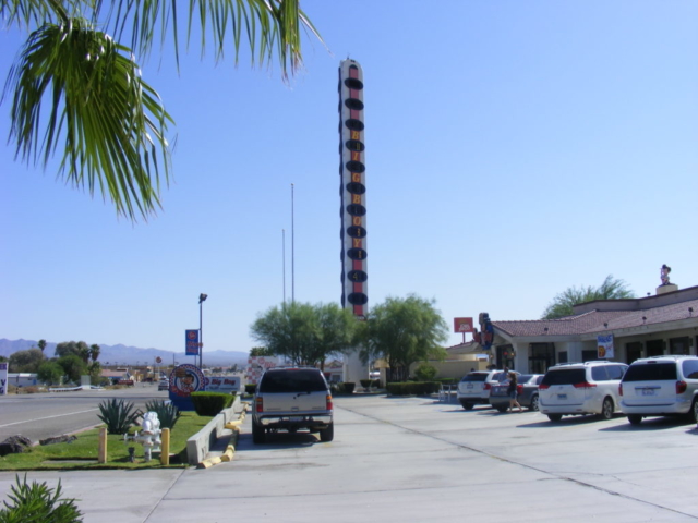 "The World's Largest Thermometer" in Baker, San Bernardino. VERY disappointing to be honest. I was expecting it to be filled with Mercury. Instead, it's just a big electronic sign!!