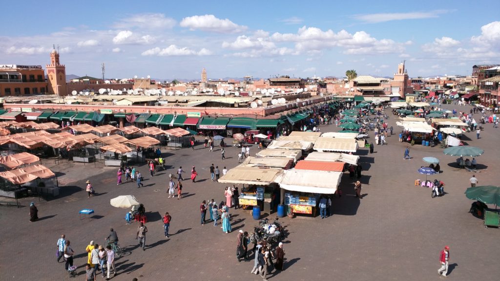 View of "Food Street" on Djemaa El-Fna, from the roof terrace.
