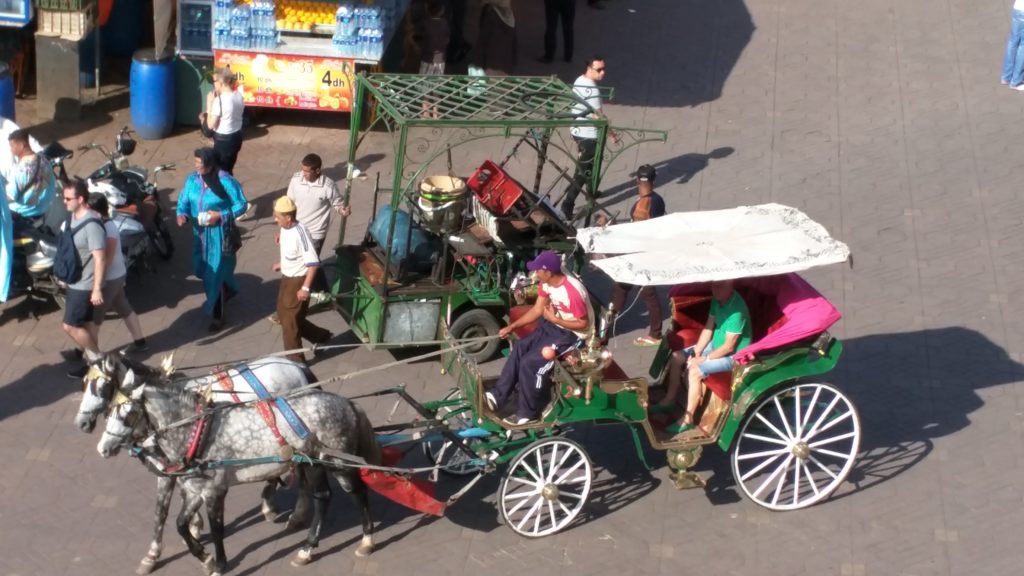 Horse buggies on Djemaa El-Fna.