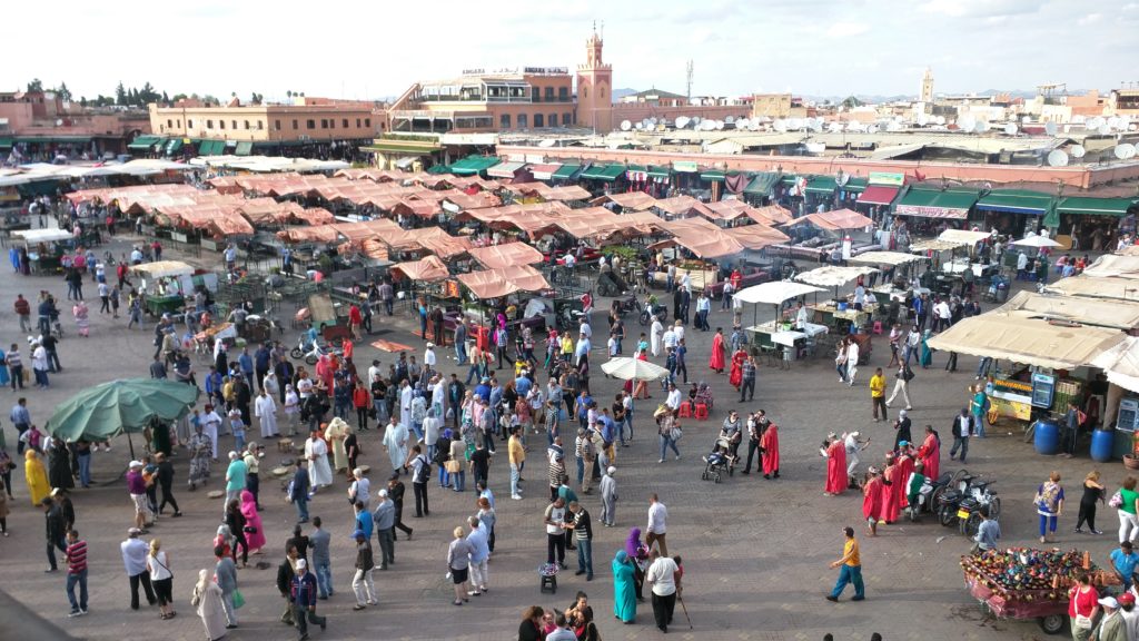 View of "Food Street" on Djemaa El-Fna, from the roof terrace.